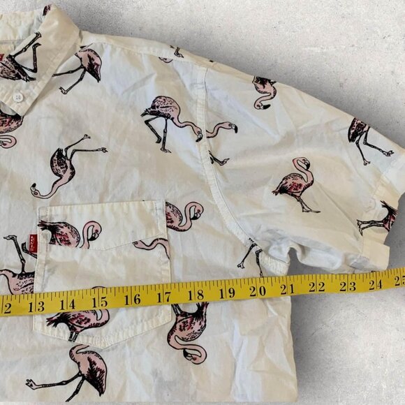 Levi’s Button Down Flamingo Shirt Men’s Size Medium Cream Color Red Tab Cotton - Picture 3 of 5